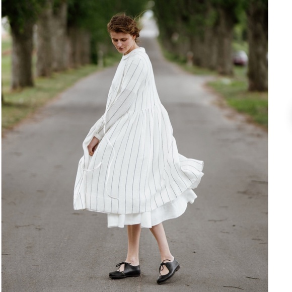 Sondeflor Son de Flor Linen Wrap Dress in Sonata Stripe, L - Picture 2 of 16